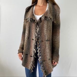 Cabi Women’s Frontier Fringe Cowl Neck Cardigan Sweater Size Medium Style #903